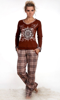 Женский домашний костюм с брюками и кофтой 22 светло-коричневый